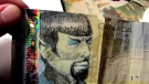 A likeness of Leonard Nimoy is drawn on a $5 bill in a handout photo. (Tom Bagley)