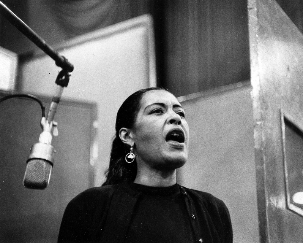 Billie Holiday at a recording session 