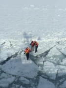 The crew of Coast Guard Cutter Neah Bay rescued a man attempting to walk across Lake St. Clair, March 5, 2015. (U.S. Coast Guard photo by Lt. Josh Zike)
