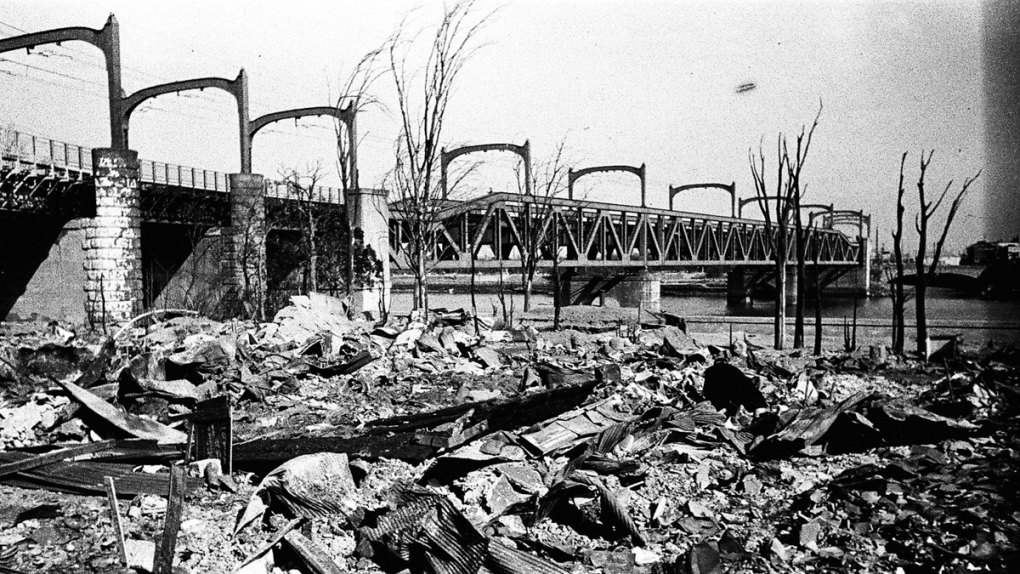 Incendiary bomb damage in Tokyo, 1945