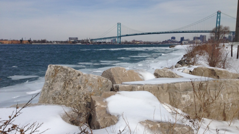 The Detroit River and Ambassador Bridge in Windsor, Ont., on March, 6, 2015. (Michelle Maluske / CTV Windsor) 