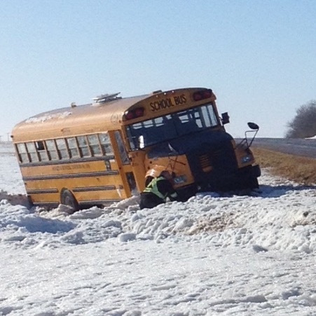 School bus rolls off Highway 35