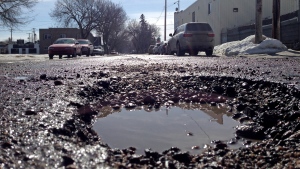 A spring pothole is pictured in this file photo.