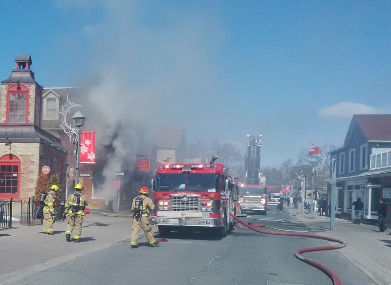 Crews battle a fire at the Queen's Hotel in Unionville in this photo posted to Twitter by Markham Fire. 