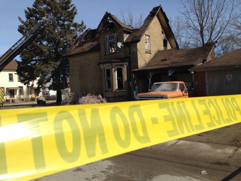 Damage can be seen to a home following a fatal fire in Woodstock, Ont. on Thursday, March 19, 2015. (Shelden Rogers for CTV London)