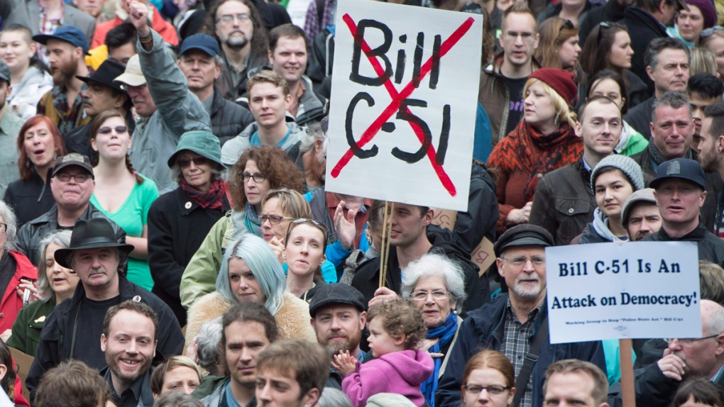 Demonstrators attend a protest against Bill C-51