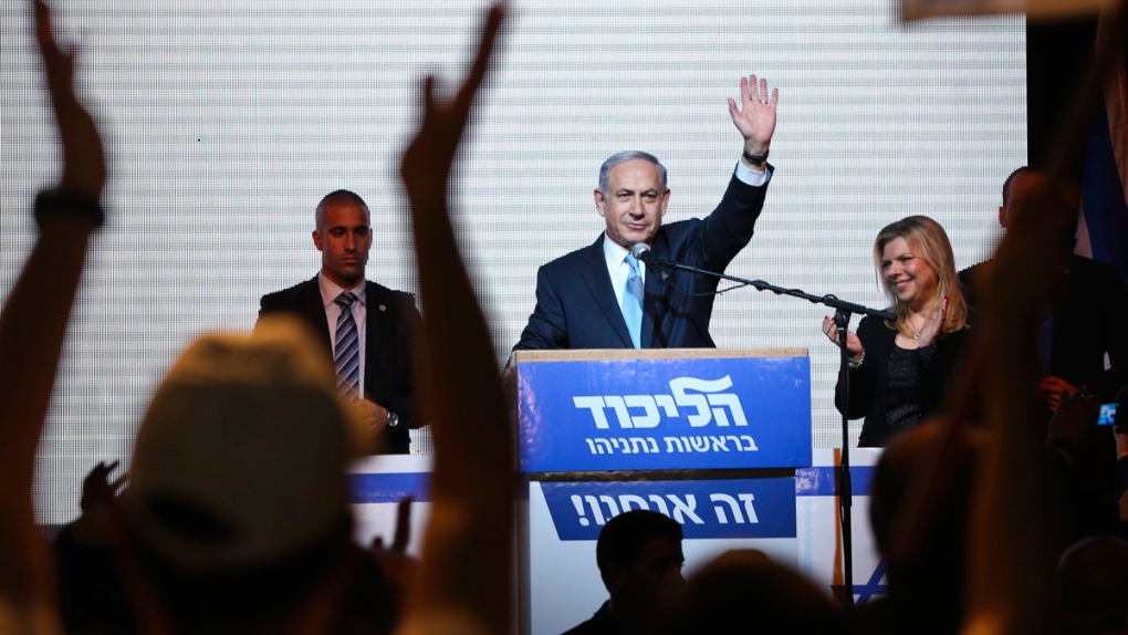 Benjamin Netanyahu greets supporters in Tel Aviv