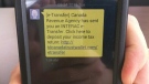 Many people are reporting having received a scam text message claiming to be from the Canada Revenue Agency. March 24, 2015. (Twitter/@Smitty_Mark)