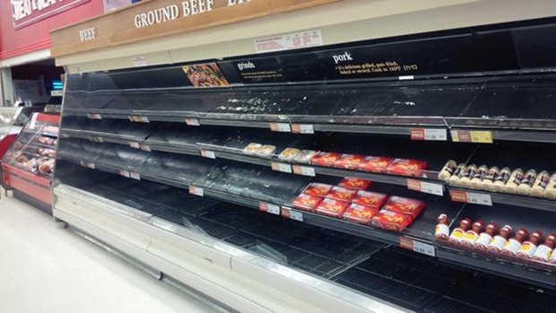 Empty meat shelves in Gander, N.L.