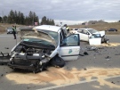 A two-vehicle crash on Trussler Road near Highway 7/8 sent two people to hospital on Wednesday, April 1, 2015. (Brian Dunseith / CTV Kitchener)