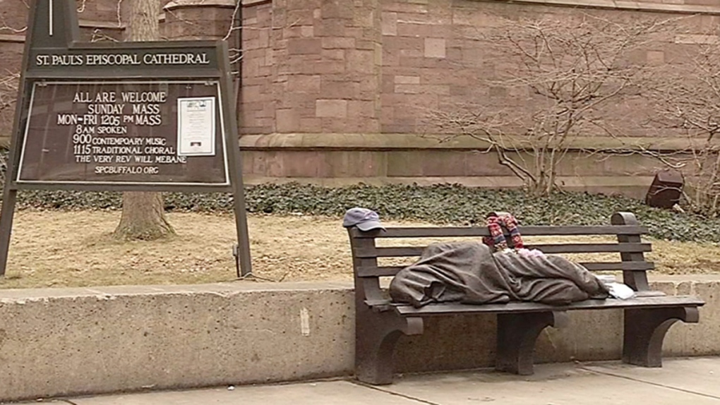 Homeless Jesus sculpture in Buffalo, N.Y.