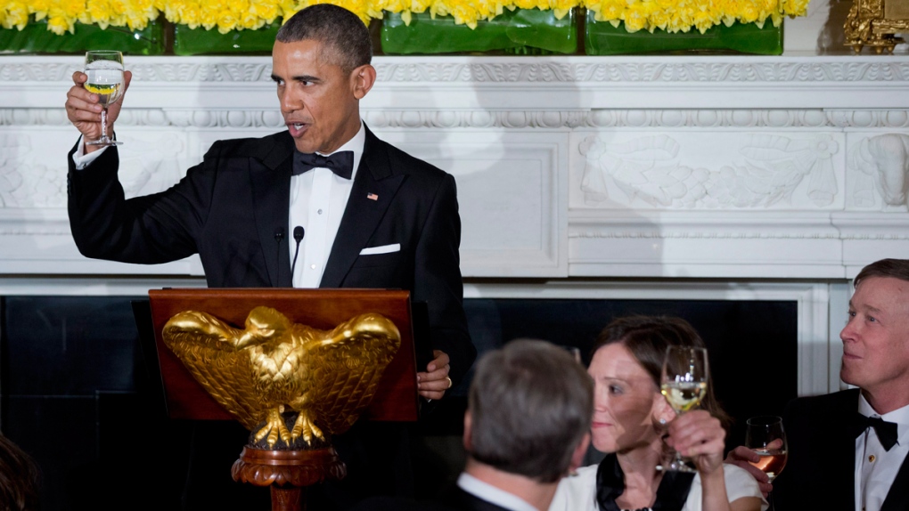 U.S. President Barack Obama makes a toast