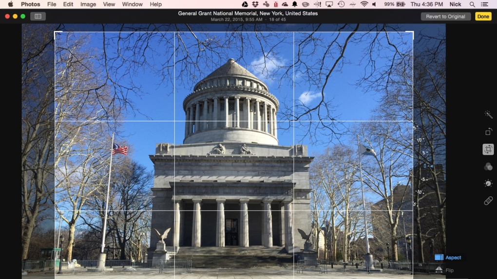 The crop tool within Apple's Photos app for Mac