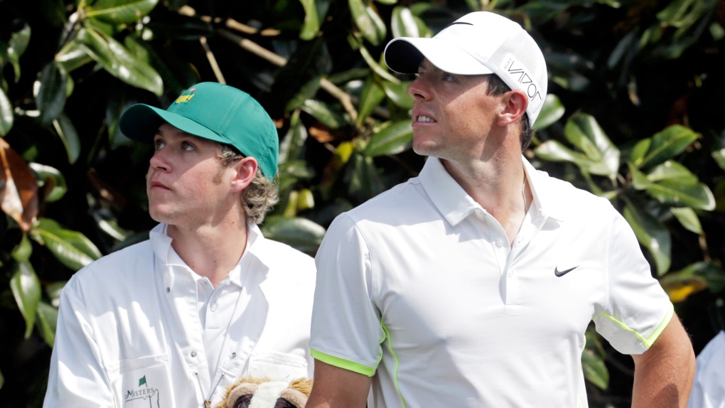 Rory McIlroy plays at the Masters tournament