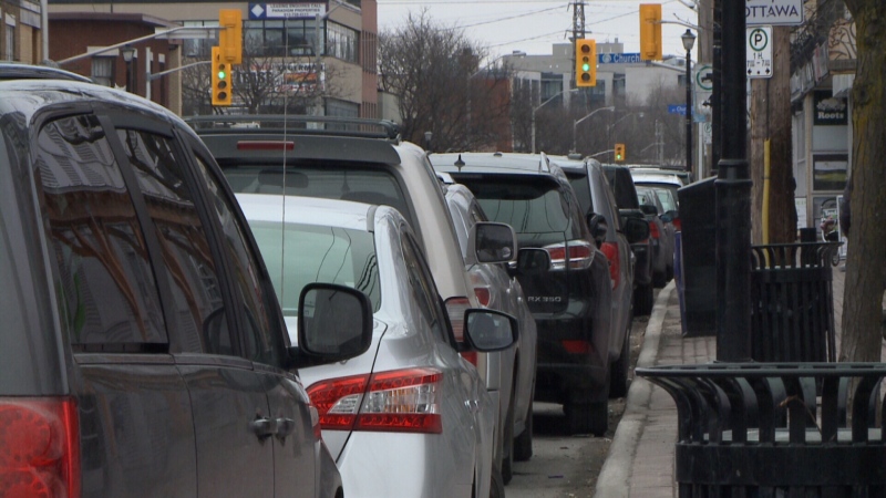 Cars parked along Richmond Road in Ottawa's Westboro Village, April 9, 2015