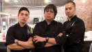 Eric Chong, the first-ever winner from MasterChef Canada, Alvin Leung, three-star Michelin chef and executive chef Nelson Tsai of R & D Restaurant appear in this photo. (Photo courtesy Alvin Leung)