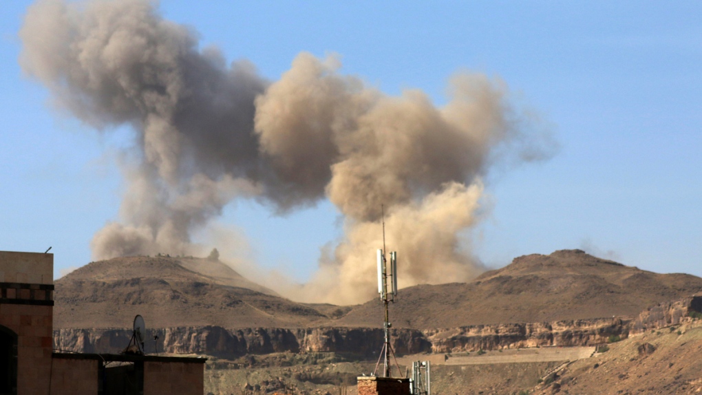 Smoke rises after a Saudi-led airstrike on Sanaa