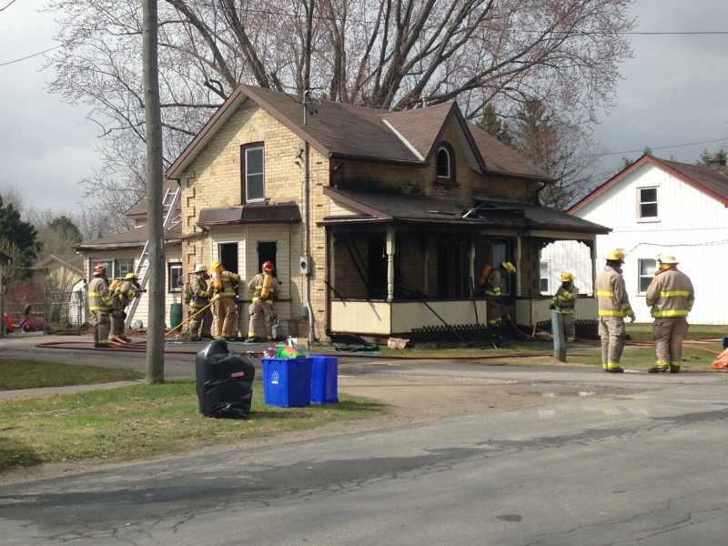 Fire crews from Princeton, Drumbo and Plattsville were called to a house fire in Princeton, Ont., on Wednesday, April 22, 2015. (Nicole Lampa / CTV Kitchener)