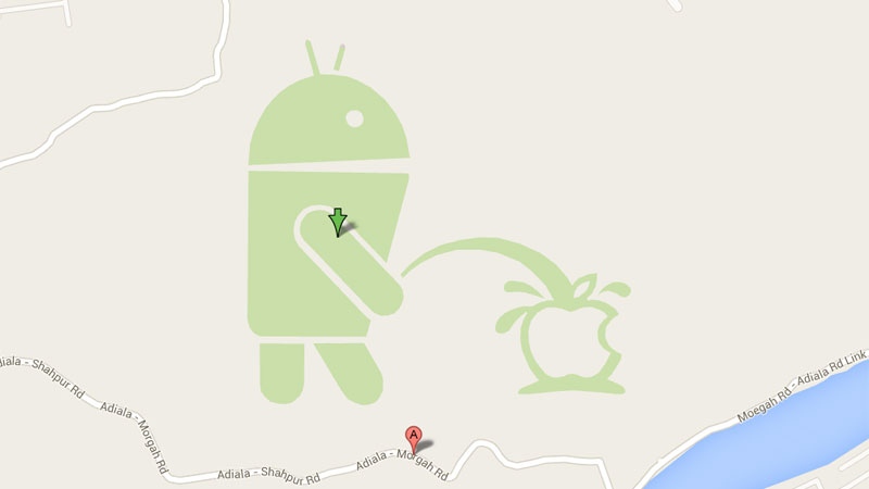 Android urinating on Apple logo