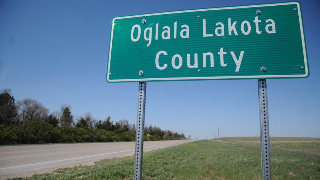 Sign for Oglala Lakota County in Batesland, S.D.