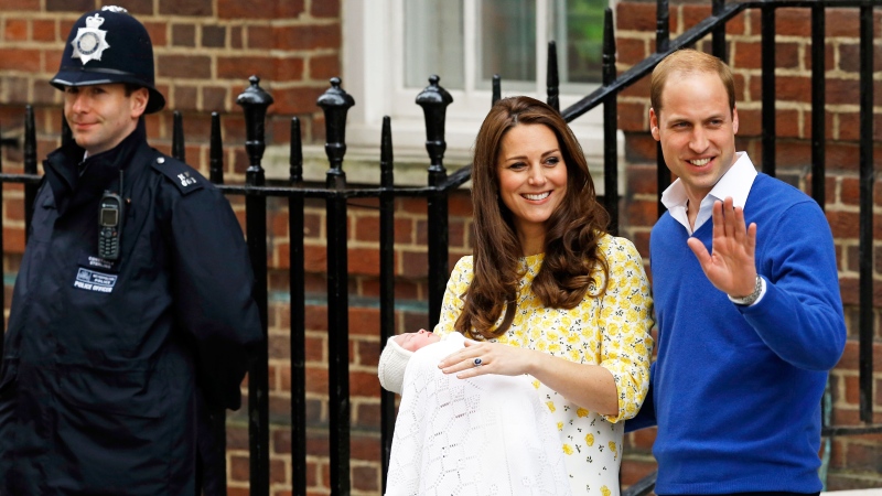 Prince William and Kate, Duchess of Cambridge and their newborn baby princess, pose for the media as they leave St. Mary's Hospital's exclusive Lindo Wing, London, Saturday, May 2, 2015. (AP / Kirsty Wigglesworth)