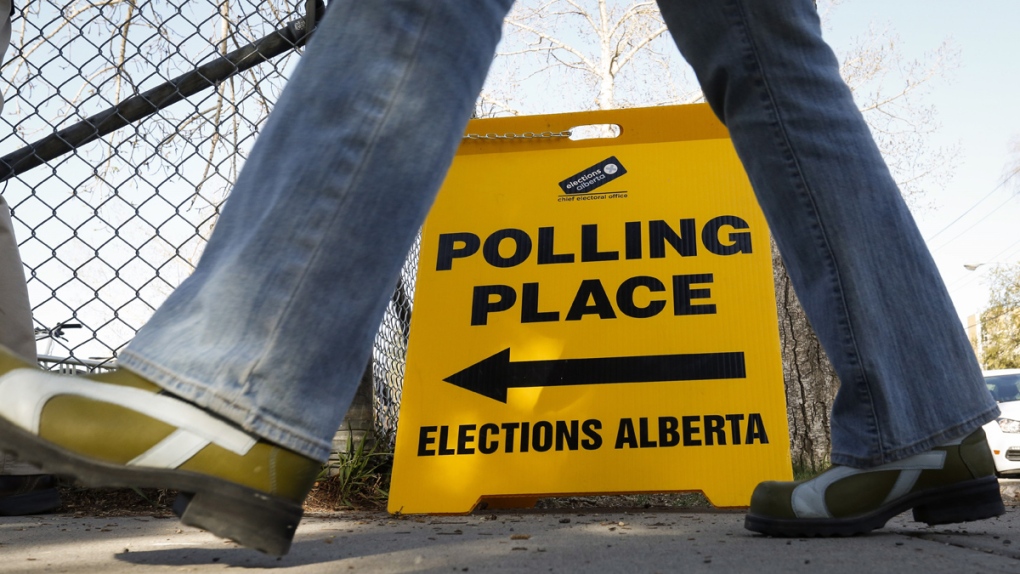 A voter enters a polling station in Alberta