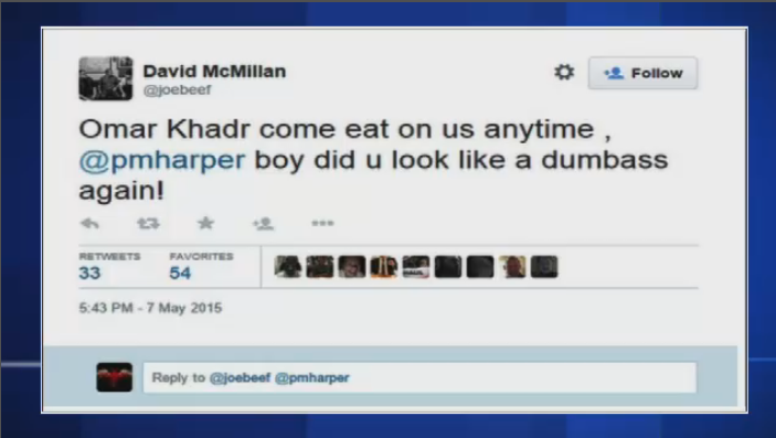 David McMillan tweets about Omar Khadr