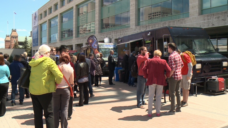 The line-ups were long at the street food vendors lunch at Ottawa City Hall, May 13, 2015