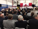 Crowd at Valiant Machine and Tool await Prime Minister Stephen Harper in Windsor, Ont., on May 14, 2015. (Michelle Maluske / CTV Windsor)
