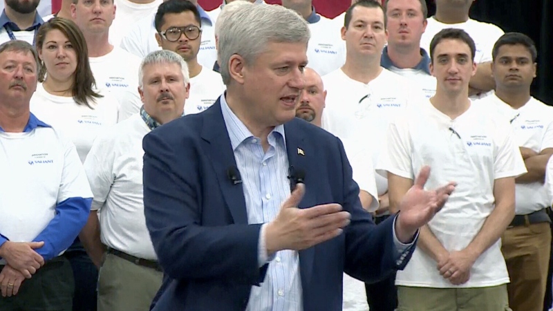 Prime Minister Stephen Harper makes an announcement in Windsor, Ont., Thursday, May 14, 2015.