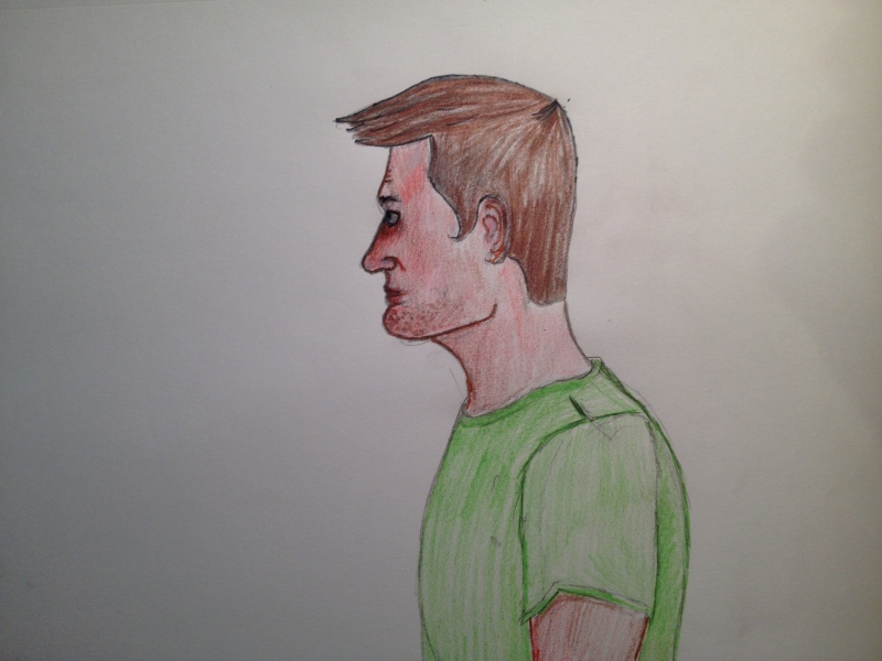 A court sketch shows Andrew Bruce Hill, 38, appearing in a London courtroom on Wednesday, May 20, 2015. (Tania DeJonge / CTV London)