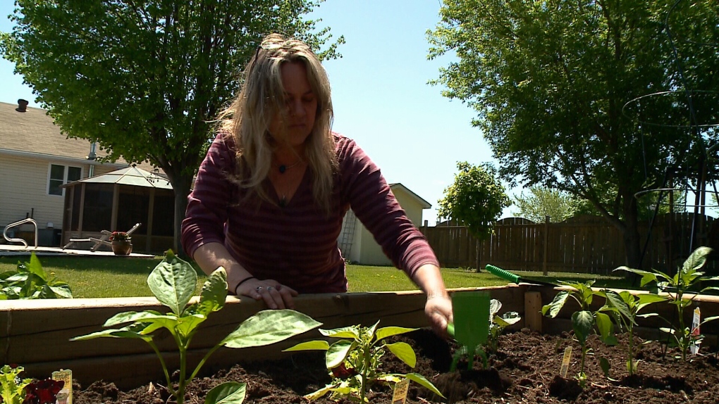Lesley Johansen planting community garden.