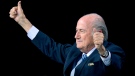 FIFA president Sepp Blatter gestures after his re-election during the 65th FIFA Congress held at the Hallenstadion in Zurich, Switzerland, Friday, May 29, 2015 (Walter Bieri / Keystone)