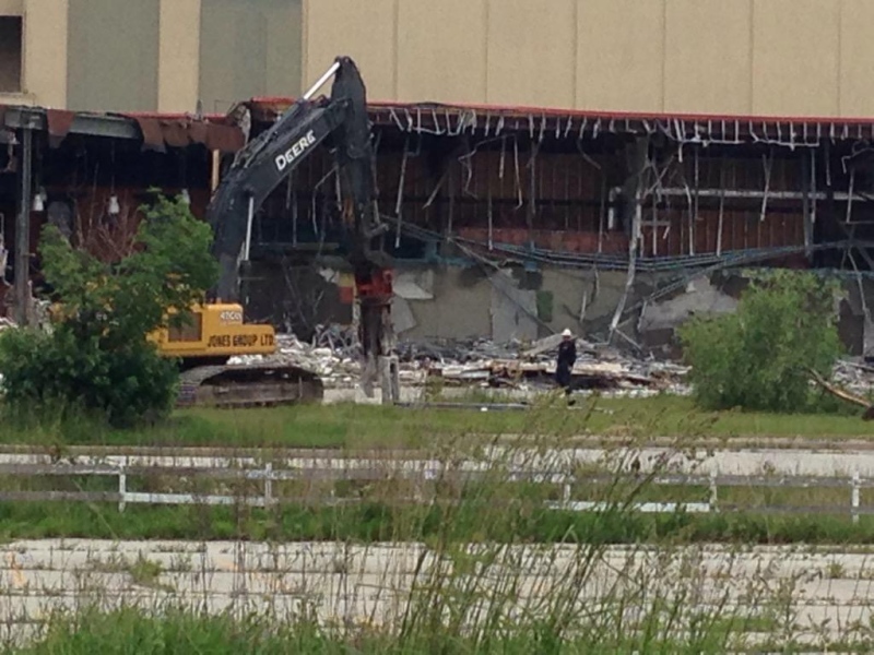 Demolition has begun at the old Windsor Raceway in Windsor, Ont., on Monday, June 1, 2015. (Stefanie Masotti / CTV Windsor)