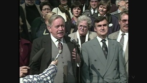 Jacques Parizeau is flanked by Lucien Bouchard on Oct. 2, 1995 while campaigning for an independent Quebec.