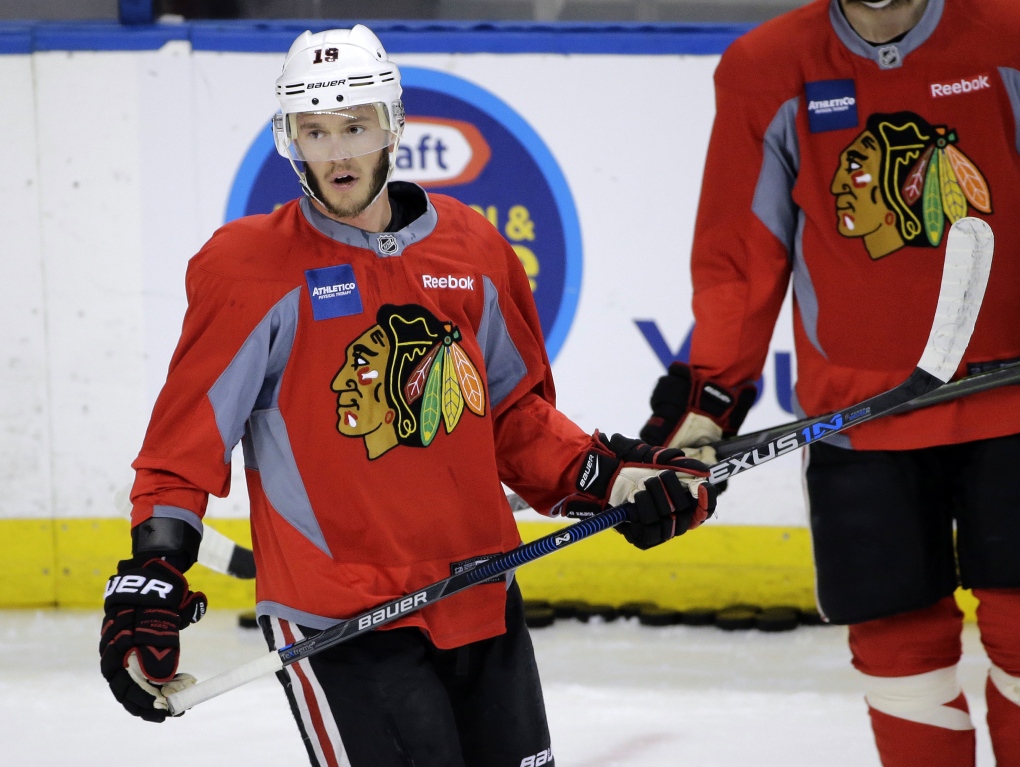 Jonathan Toews practices ahead of Stanley Cup game