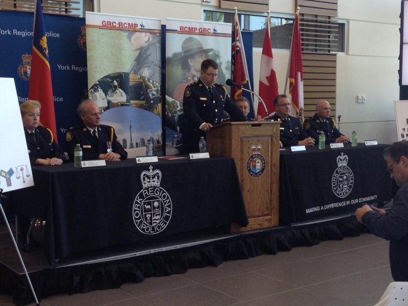 Investigators involved in Project OPhoenix speak at a news conference on Wednesday, June 3, 2015 in Aurora, Ont. (Heather Butts/ CTV Barrie)