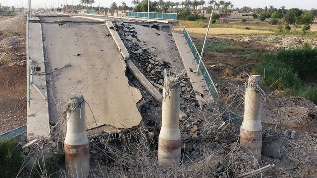 A destroyed bridge on the Euphrates River