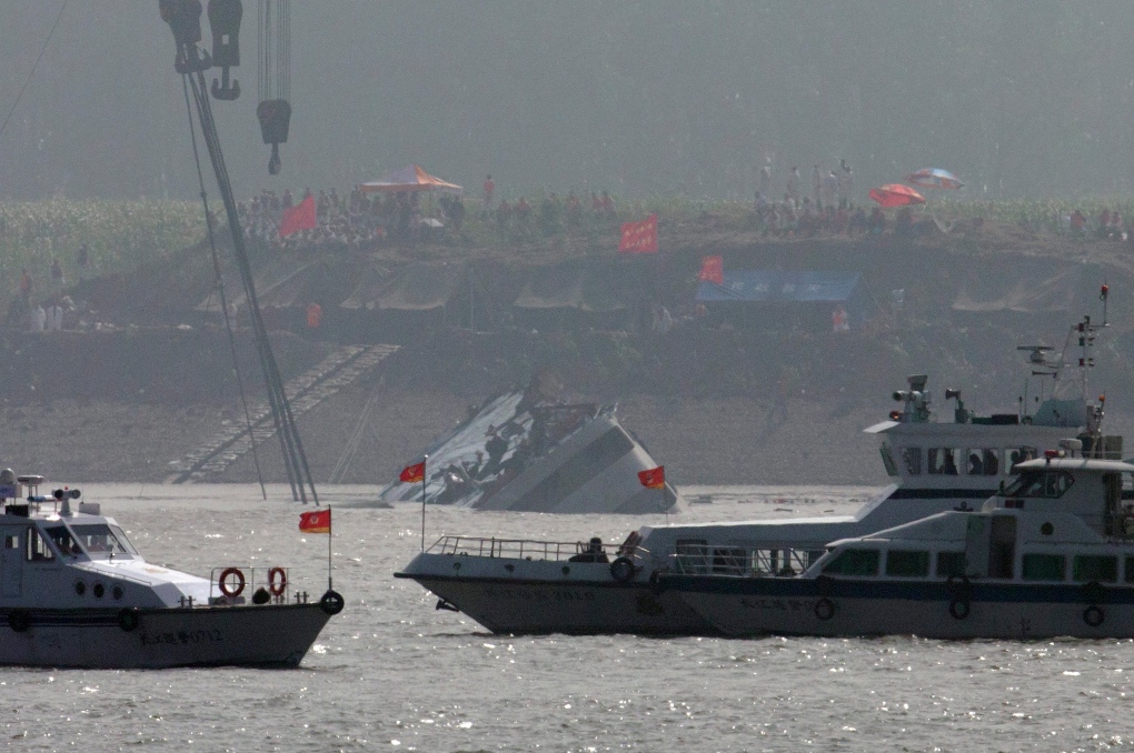 Capsized ship righted on the Yangtze River