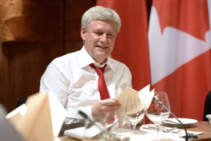 Canadian Prime Minister Stephen Harper looks on during dinner at the G7 meeting at Schloss Elmau near Garmisch, Germany on Sunday, June 7, 2015. (Adrian Wyld / THE CANADIAN PRESS)