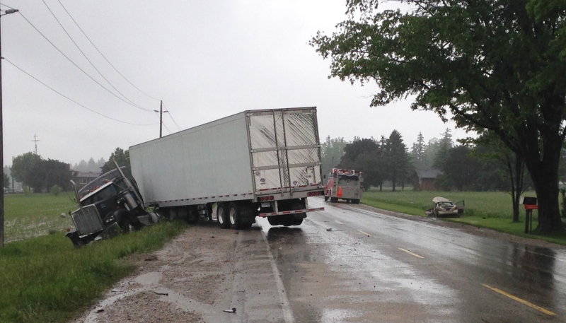 A two-vehicle crash on Line 26 south of Stratford prompted a response from an air ambulance on Monday, June 8, 2015. (Brian Dunseith / CTV Kitchener)