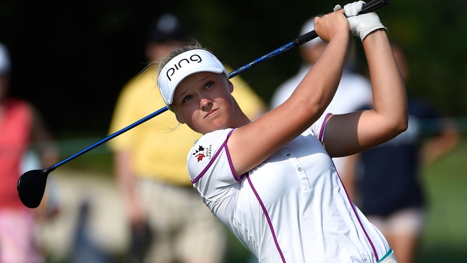 Brooke Henderson hits from the sixteenth tee