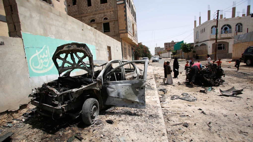Site of a car bomb attack in Sanaa, Yemen