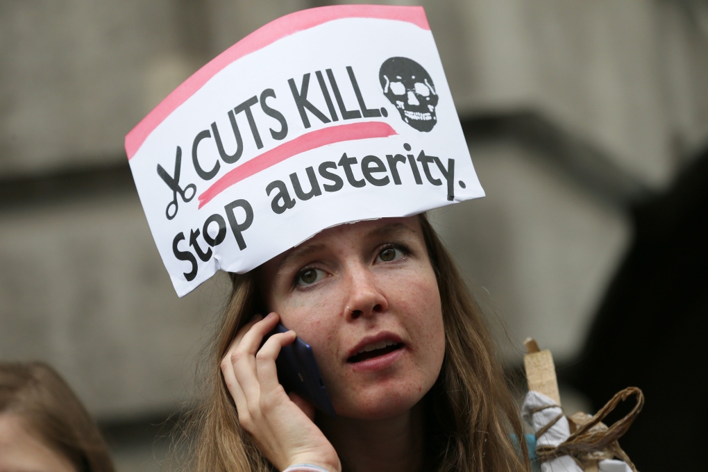 Demonstrator at London austerity protest 