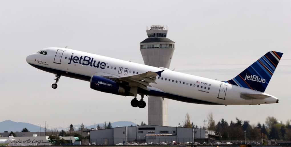 JetBlue plane takes off in Seattle 