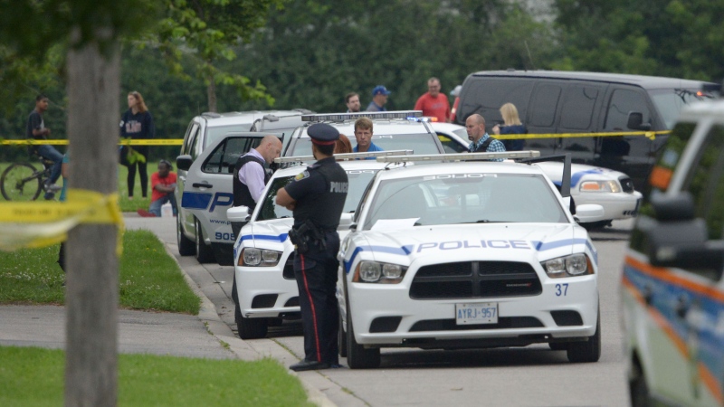 Police tape blocks the scene of a stabbing in Brampton on Tuesday, June 30, 2015. (Andrew Collins / CTV Toronto)