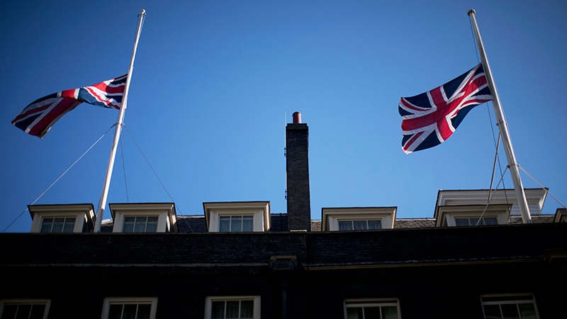 Union flags fly at half-staff at 10 Downing