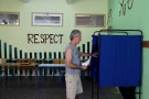 A man casts his vote at a polling station in Athens, Sunday, July 5, 2015. (AP / Thanassis Stavrakis)