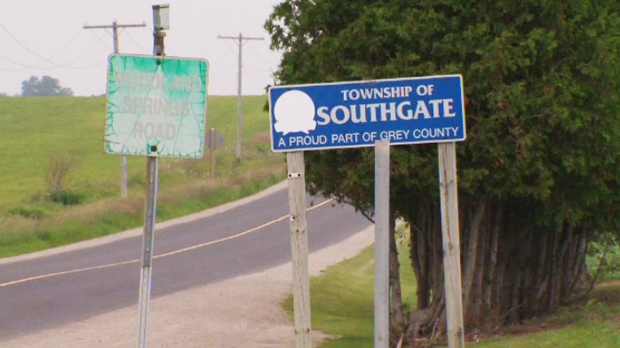 A sign for the Township of Southgate along Highway 89 is seen here July 5, 2015.