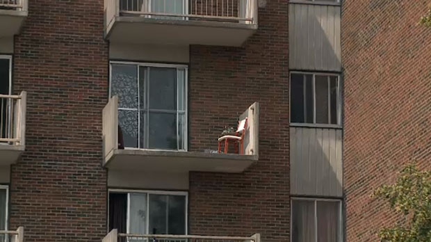 Railing missing from apartment on Othello Avenue.